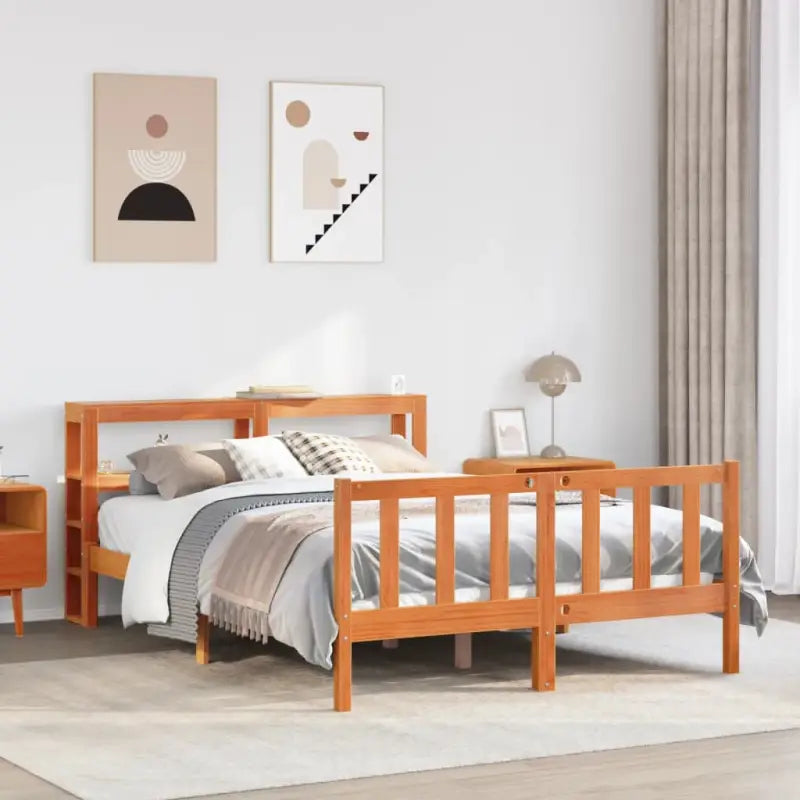 Massief Grenenhouten Bedframe voor een Natuurlijke en Decoratieve Look - Bruin / 120 x 200 cm - Bedden & bedframes