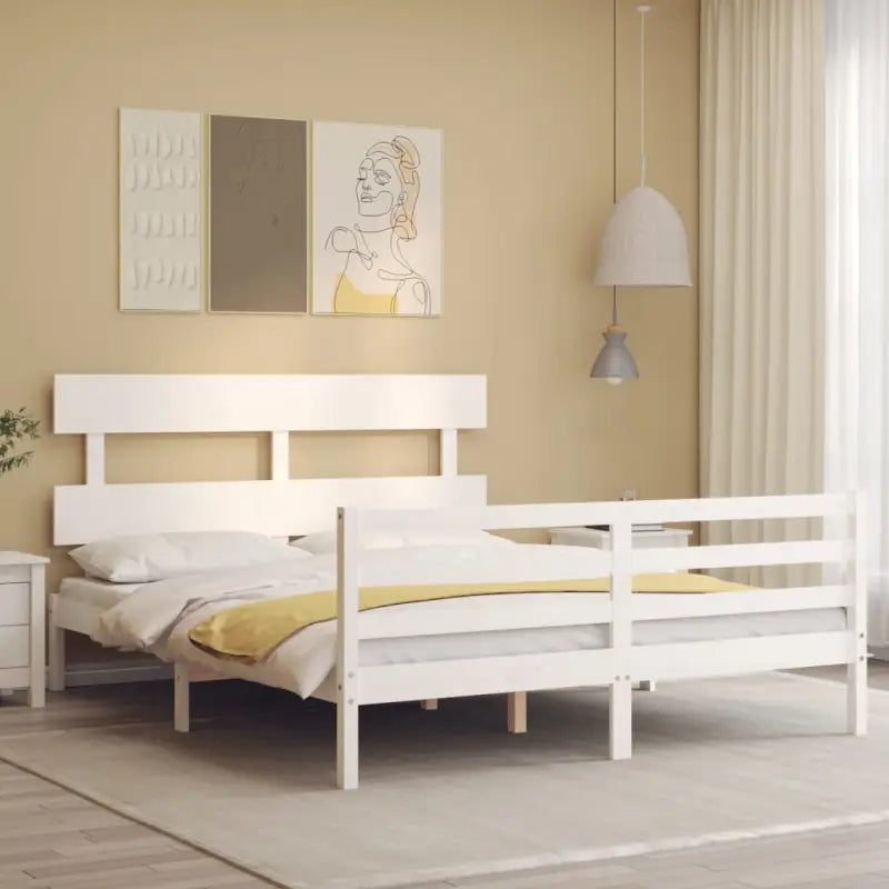 Massief Grenenhouten Bedframe voor een Natuurlijke en Decoratieve Slaapruimte - Wit / 160 x 200 cm / Laag - Bedden &