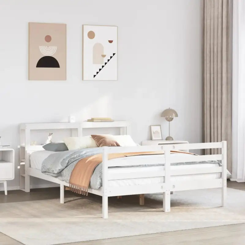 Massief Grenenhouten Bedframe voor een Natuurlijke en Decoratieve Slaapruimte - Wit / 140 x 200 cm - Bedden & bedframes