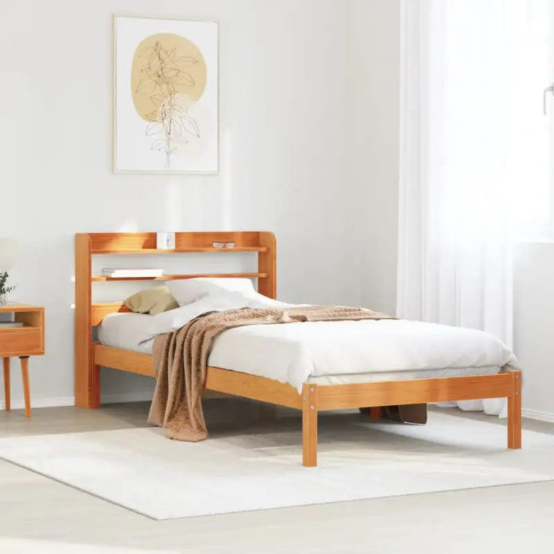 Massief Grenenhouten Bedframe voor een Natuurlijke en Decoratieve Slaapruimte - Wasbruin / 75 x 190 cm - Bedden &