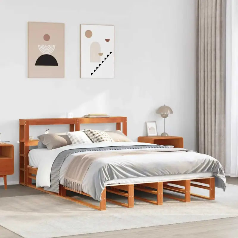 Massief Grenenhouten Bedframe voor een Stevige en Decoratieve Slaapruimte - Wasbruin / 140 x 190 cm - Bedden & bedframes