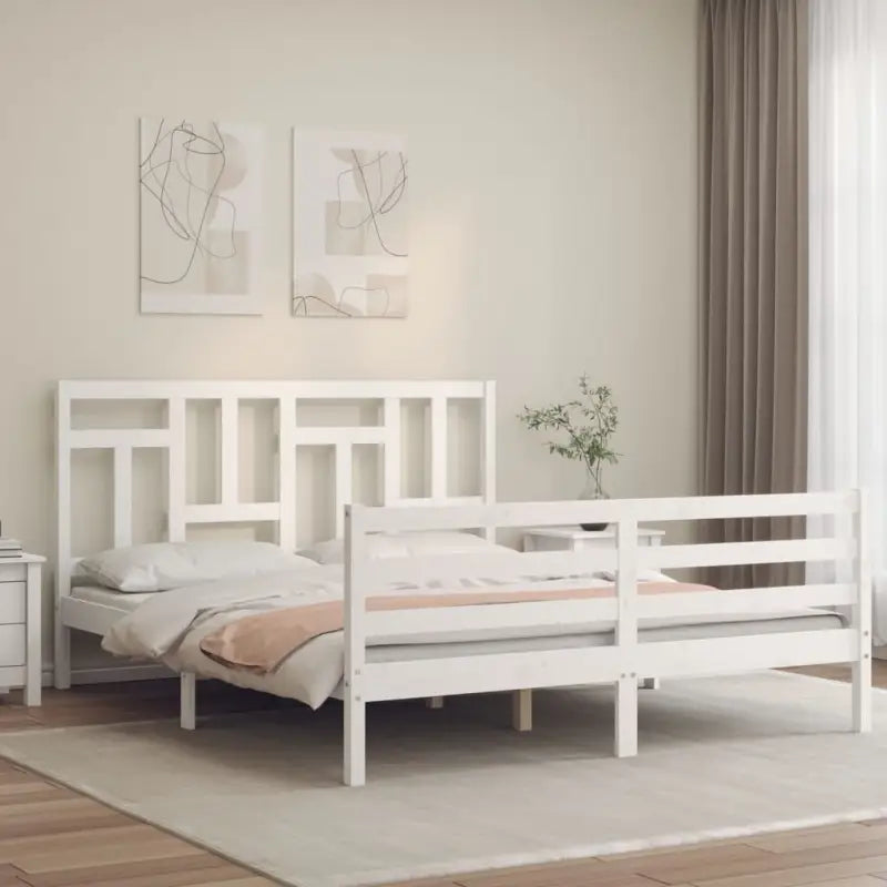 Massief Grenenhouten Bedframe voor Natuur en Comfort in Jouw Interieur - Wit / 150 x 200 cm - Bedden & bedframes