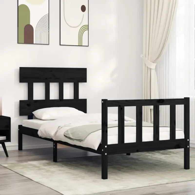 Massief Grenenhouten bedframe voor uitstekende ondersteuning en natuurlijk sfeer - Zwart / 100 x 200 cm / met hoofdbord