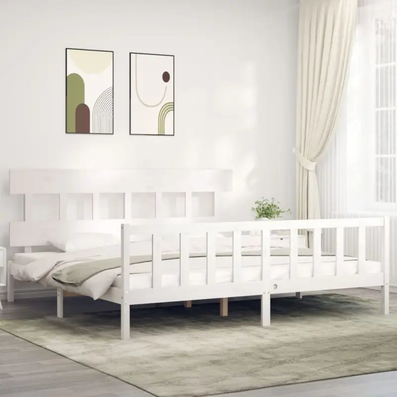 Massief Grenenhouten bedframe voor uitstekende ondersteuning en natuurlijk sfeer - Wit / 200 x 200 cm / met hoofdbord &