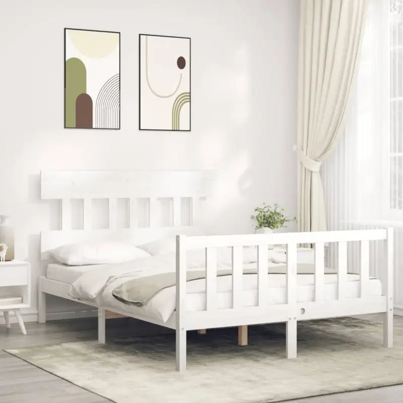 Massief Grenenhouten bedframe voor uitstekende ondersteuning en natuurlijk sfeer - Wit / 120 x 190 cm / met hoofdbord &
