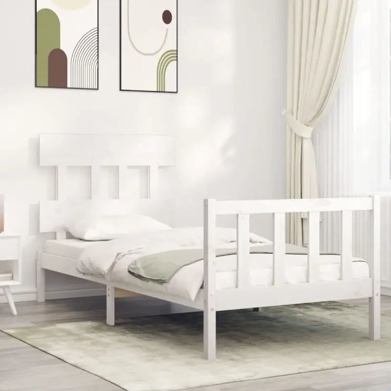Massief Grenenhouten bedframe voor uitstekende ondersteuning en natuurlijk sfeer - Wit / 90 x 200 cm / met hoofdbord &