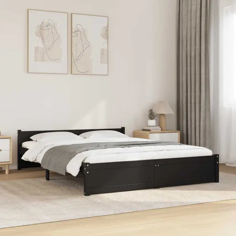Massief hout bedframe van massief grenenhout met levering bevat - Zwart / 140 x 190 cm - Bedden & bedframes