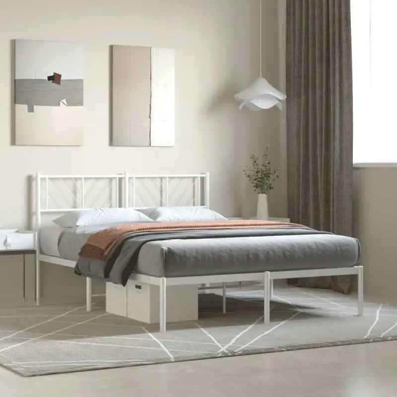 Metalen bedframe met extra opbergruimte en stevige metalen latten - Wit / 120 x 190 cm / met hoofdbord - Bedden &