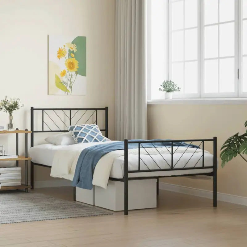 Metalen bedframe met extra opbergruimte en stevige metalen latten - Zwart / 100 x 200 cm / met hoofdbord & voetbord