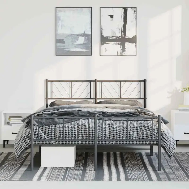 Metalen bedframe met extra opbergruimte en stevige metalen latten - Zwart / 150 x 200 cm / met hoofdbord & voetbord