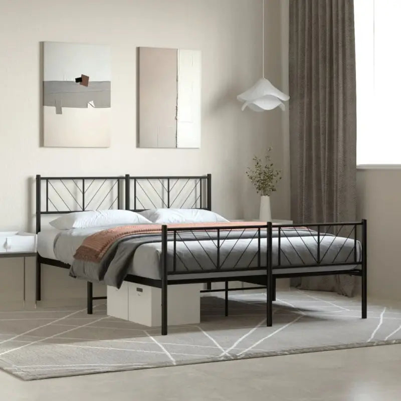 Metalen bedframe met extra opbergruimte en stevige metalen latten - Zwart / 160 x 200 cm / met hoofdbord & voetbord