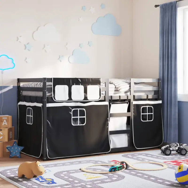 Metalen stapelbed in massief grenenhout voor compacte slaapkamers - Zwart en wit / 90 x 200 cm - Bedden & bedframes