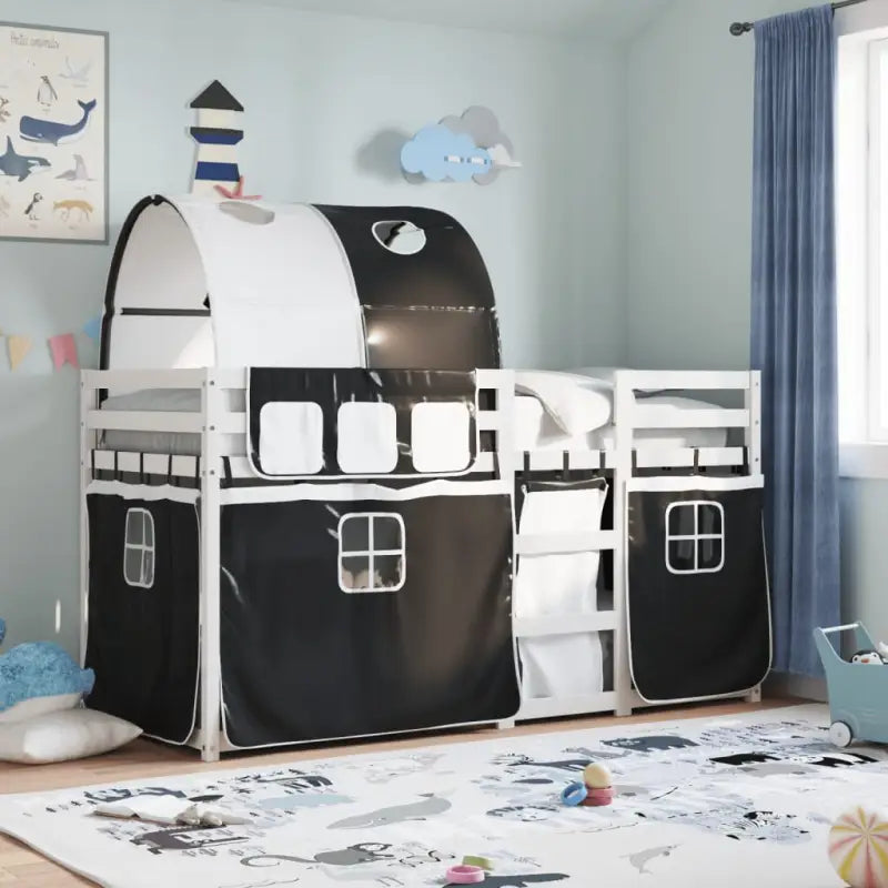 Metalen stapelbed van massief grenenhout voor kleine slaapkamers - Wit en zwart / 90 x 190 cm - Bedden & bedframes