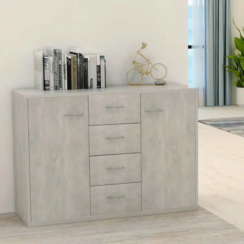 Minimalistisch bewerkt hout dressoir met opbergruimte en decoratieve uitstraling - Betongrijs / 1 - Dressoirs &