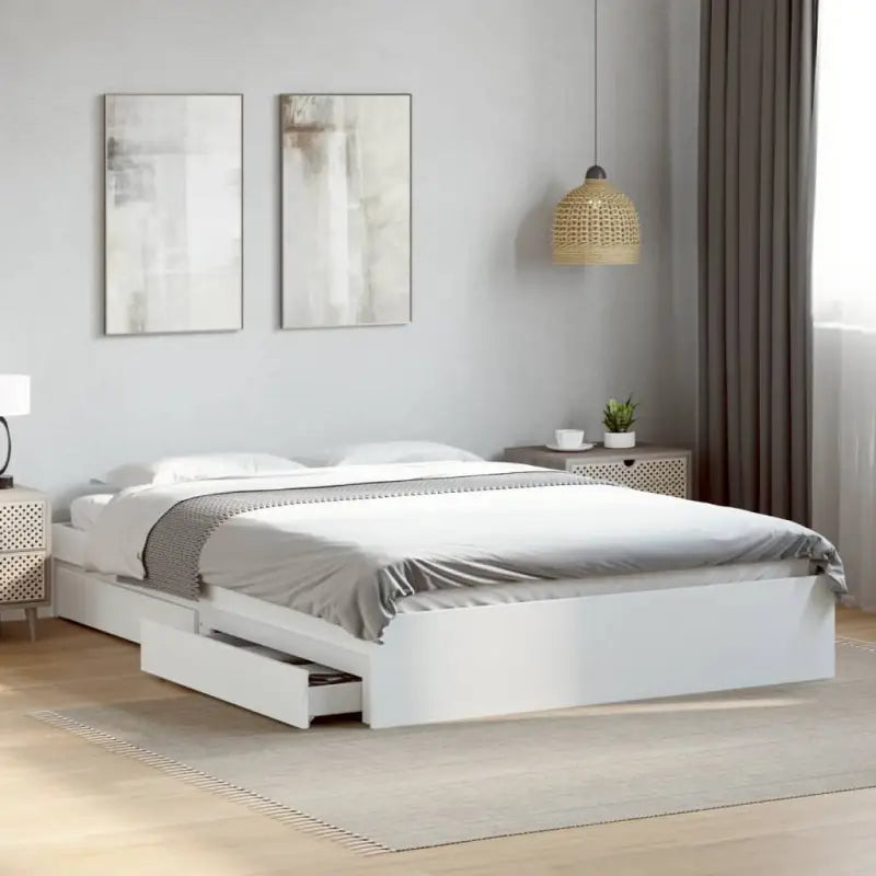 Modern bedframe met lades van bewerkt hout voor een stijlvolle slaapkamer - Wit / 150 x 200 cm - Bedden & bedframes