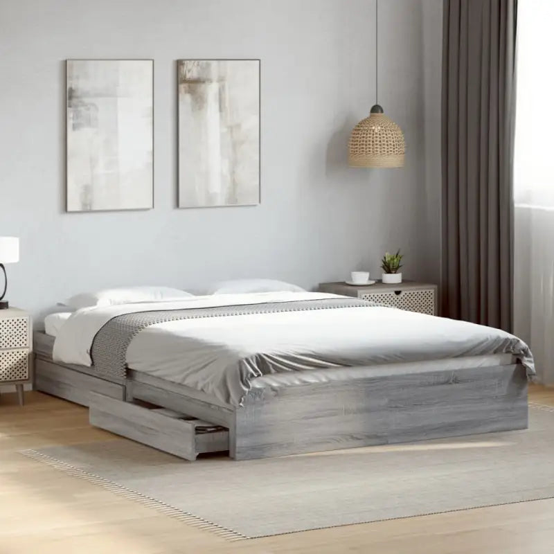 Modern bedframe met lades van bewerkt hout voor een stijlvolle slaapkamer - Grijs sonoma / 160 x 200 cm - Bedden &