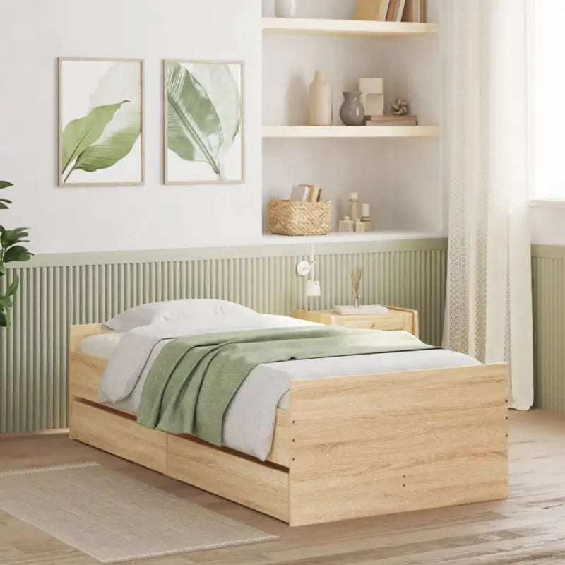 Modern bedframe met lades van bewerkt hout voor je slaapkamer - Sonoma eiken / 75 x 190 cm - Bedden & bedframes