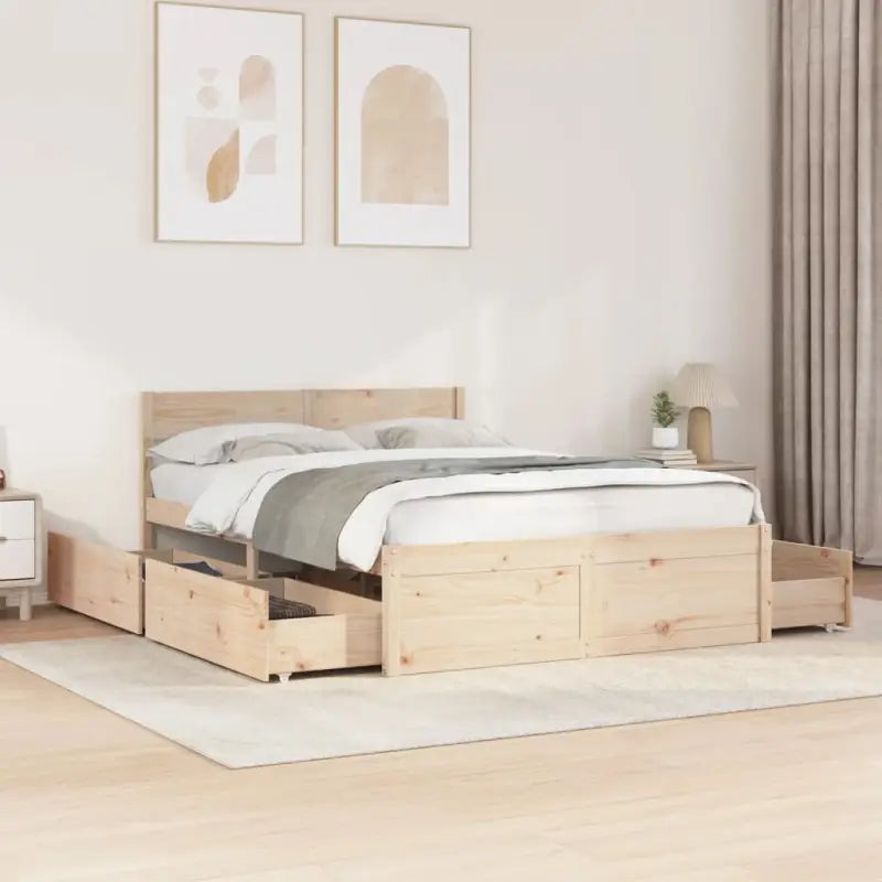 Modern bedframe met lades van massief grenenhout en multiplex lattenbodem - Naturel / 135 x 190 cm - Bedden & bedframes