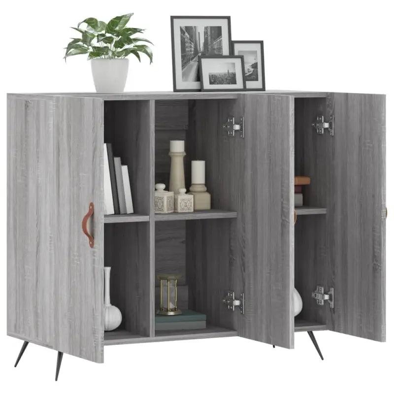 Modern dressoir met metalen poten en bewerkt hout in grijs sonoma - Dressoirs & buffetkasten