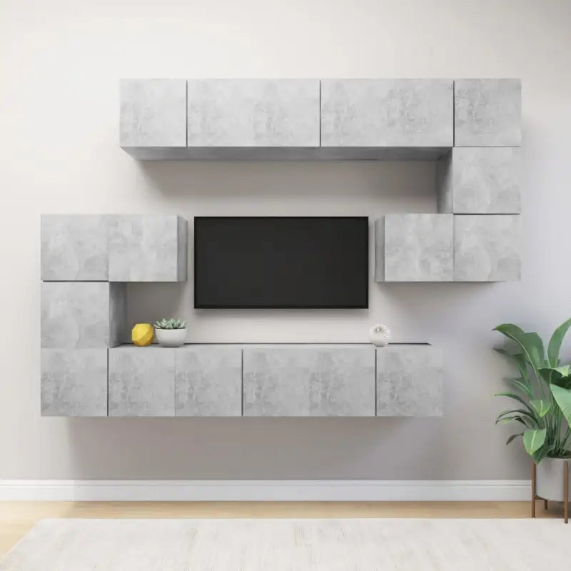 Modern hangende tv-meubelset van bewerkt hout met veel opbergruimte - Betongrijs / 10 / 60 cm - Tv-meubels