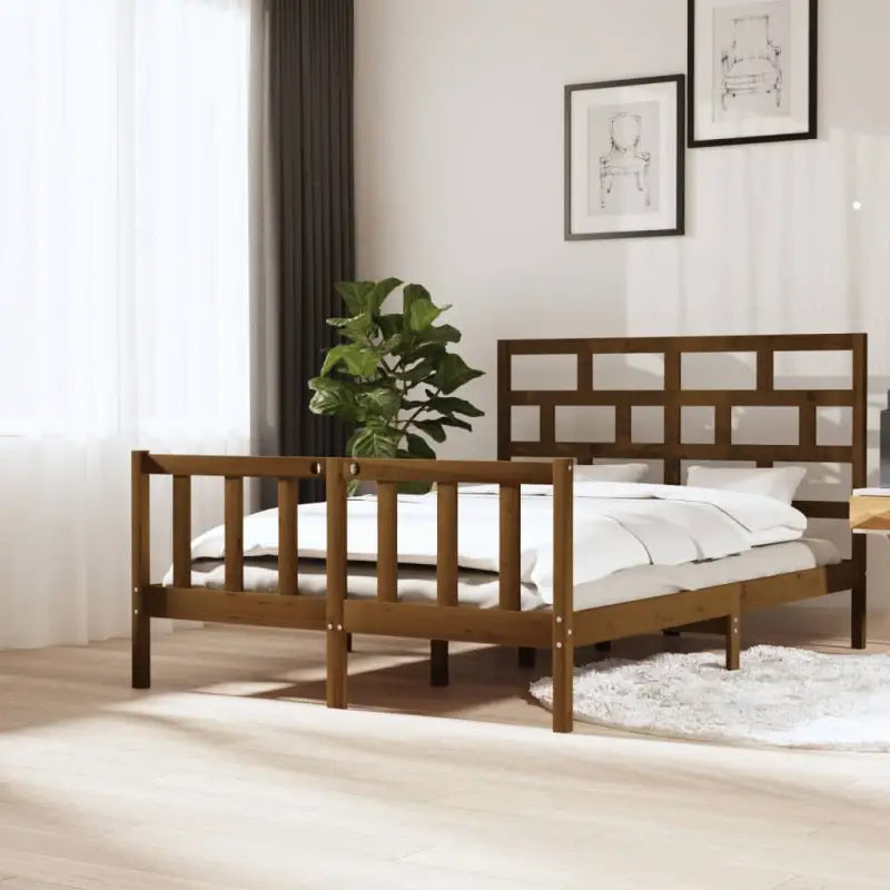 Modern houten bedframe van massief grenenhout met levering bevat - Honingbruin / 150 x 200 cm - Bedden & bedframes