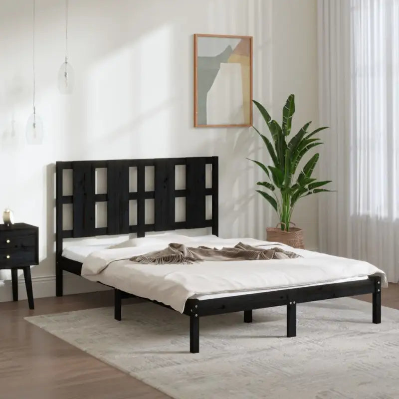 Modern houten bedframe van massief grenenhout met levering bevat - Zwart / 140 x 190 cm - Bedden & bedframes