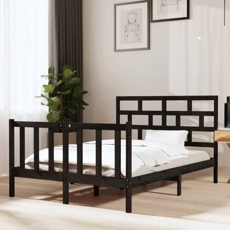Modern houten bedframe van massief grenenhout met levering bevat - Zwart / 135 x 190 cm - Bedden & bedframes