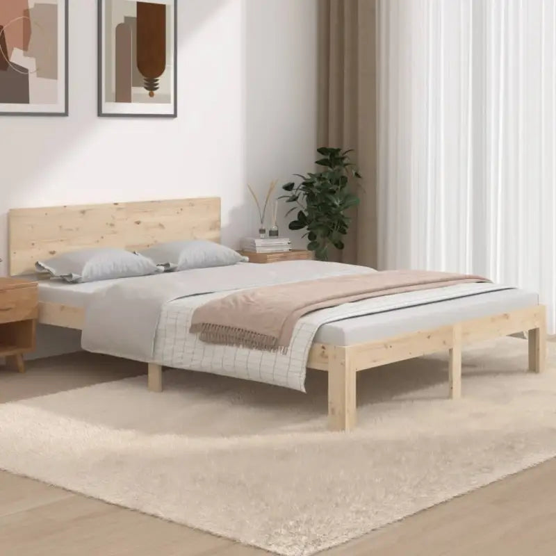 Modern houten bedframe van massief grenenhout met levering bevat - Naturel / 135 x 190 cm - Bedden & bedframes