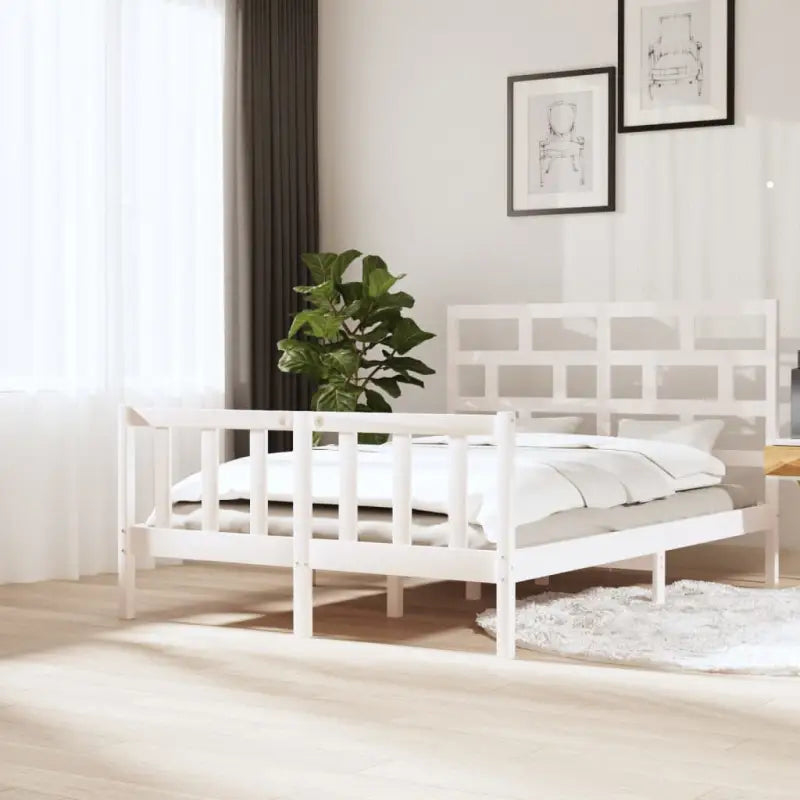 Modern houten bedframe van massief grenenhout met levering bevat - Wit / 150 x 200 cm - Bedden & bedframes