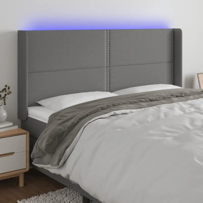 Modern LED Hoofdbord voor een stijlvolle slaapkamer uitstraling - Donkergrijs / 203 x 16 x 118/128 cm / 1 - Hoofdborden