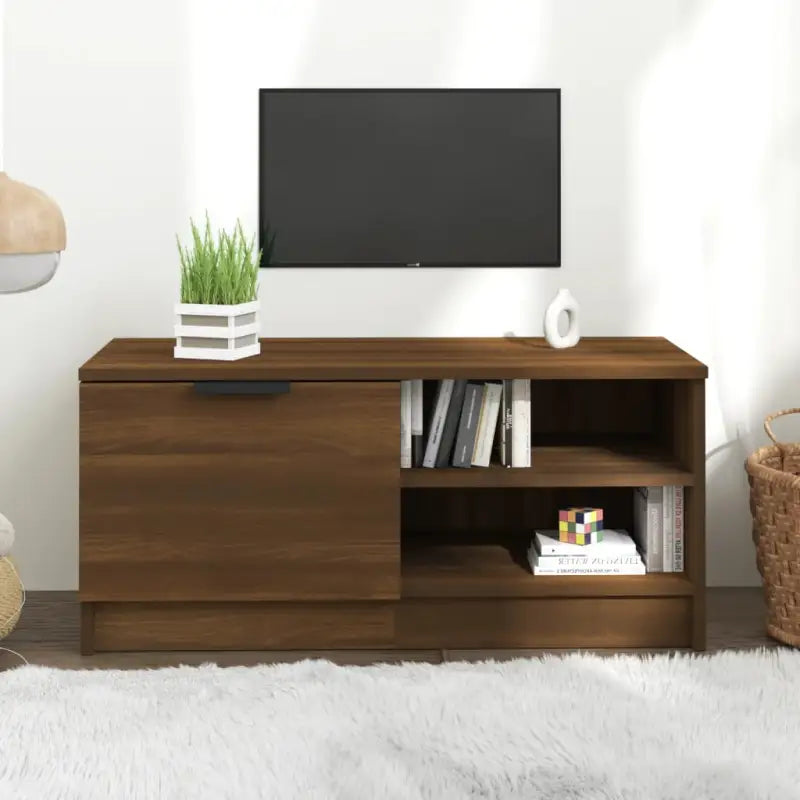 Modern Tv-meubel met stevig blad en bewerkt hout in Grijs Sonoma - bruin eikenkleur / 1 - Tv-meubels