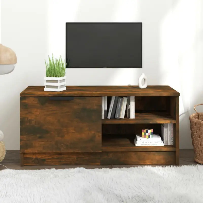 Modern Tv-meubel met stevig blad en bewerkt hout in Grijs Sonoma - Gerookt eiken / 1 - Tv-meubels
