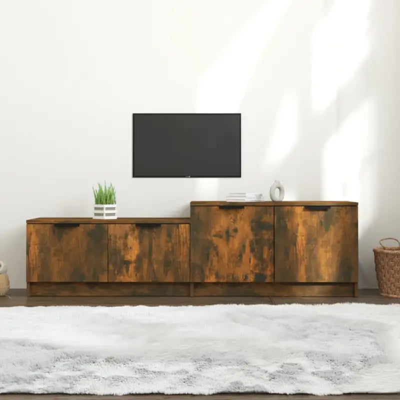 Modern tv-meubel met stevig blad van bewerkt hout - Gerookt eiken / 1 - Tv-meubels