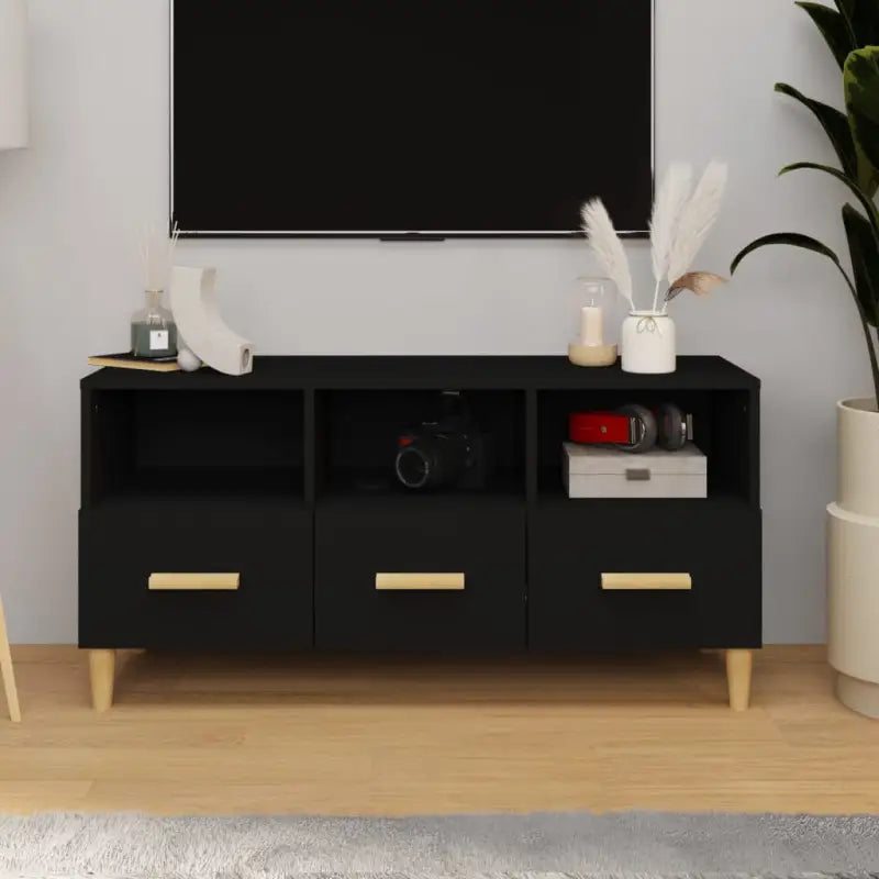 Modern tv-meubel van bewerkt hout met hoge kwaliteit en stabiliteit - Zwart / 1 - Tv-meubels