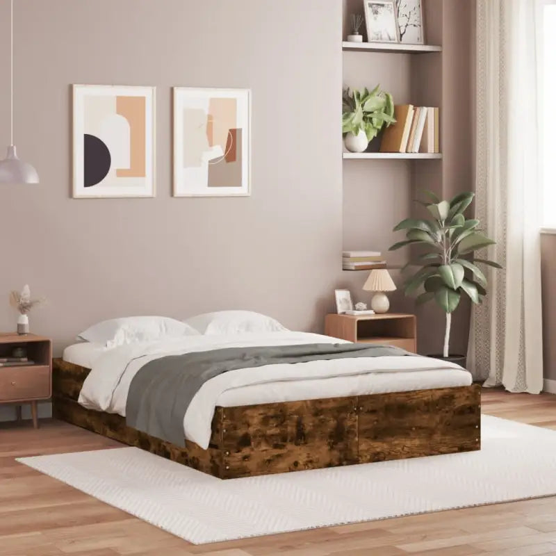 Moderne bedframe met lades van bewerkt hout voor een stijlvolle slaapkamer - Gerookt eiken / 120 x 200 cm - Bedden &