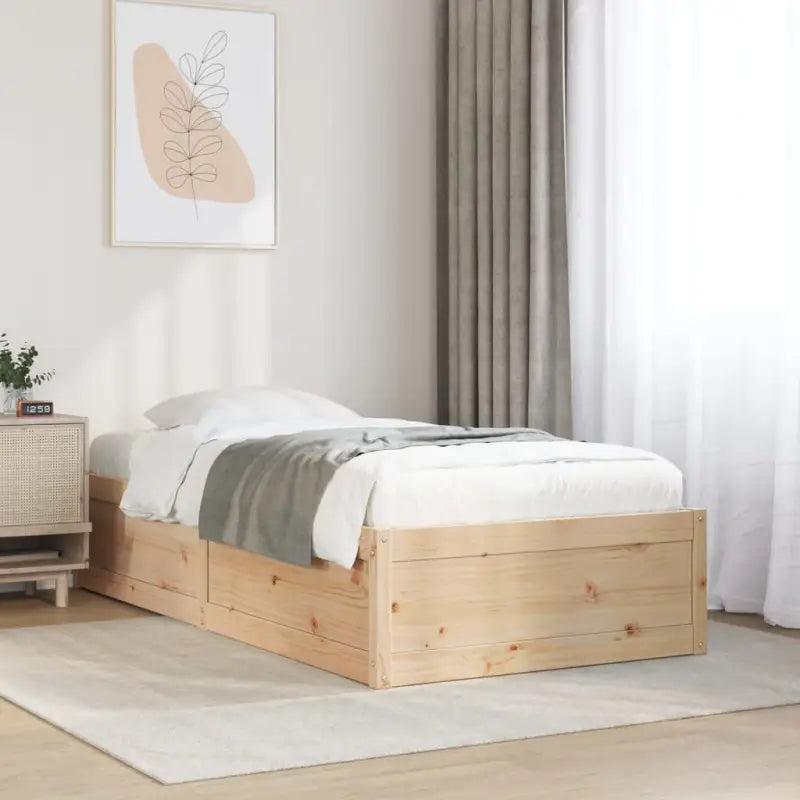 Moderne bedframe van massief grenenhout met multiplex lattenbodem - Massief grenenhout / 90 x 190 cm - Bedden &