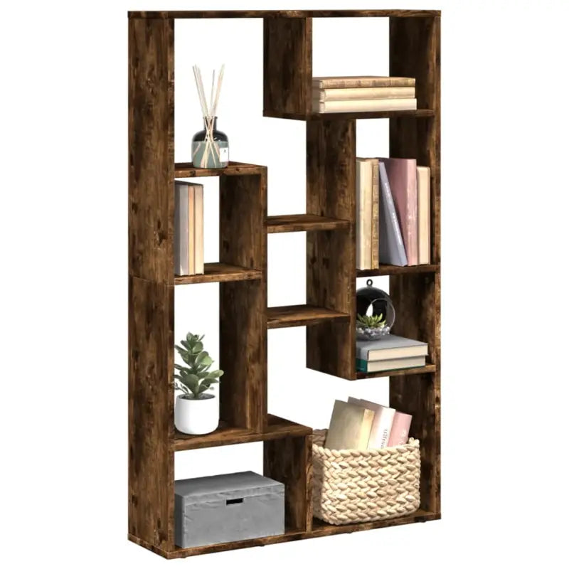 Moderne boekenkast van bewerkt hout met geometrisch design - Gerookt eiken / 1 / 72 cm - Boekenkasten