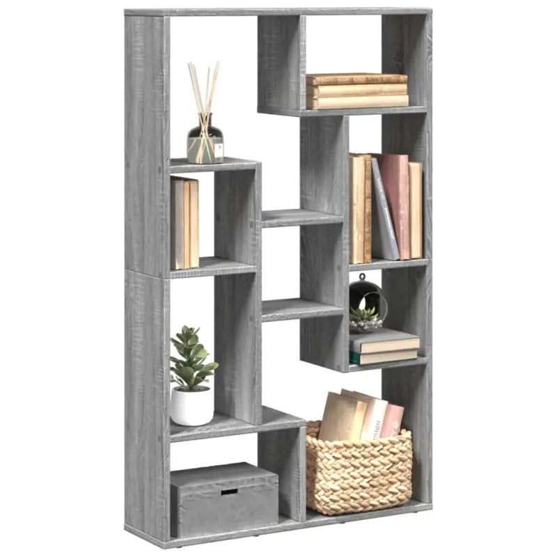 Moderne boekenkast van bewerkt hout met geometrisch design - Grijs sonoma / 1 / 72 cm - Boekenkasten