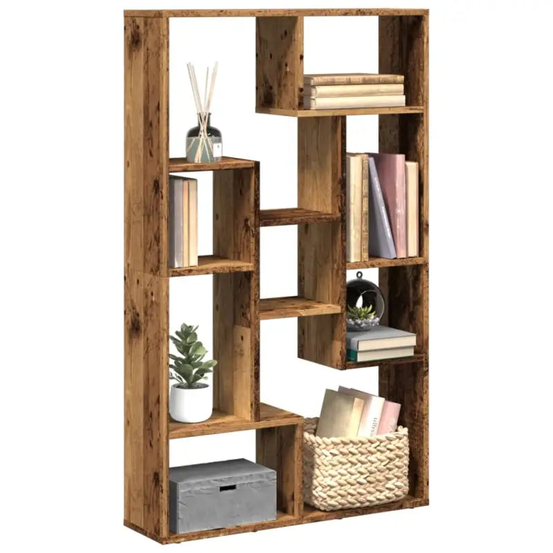 Moderne boekenkast van bewerkt hout met geometrisch design - Oud hout / 1 / 72 cm - Boekenkasten