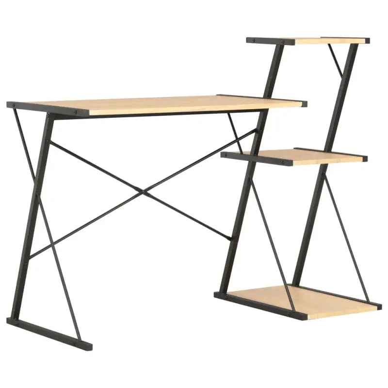 Moderne bureau met praktisch schap en stevige planken - Zwart en eiken - Bureaus