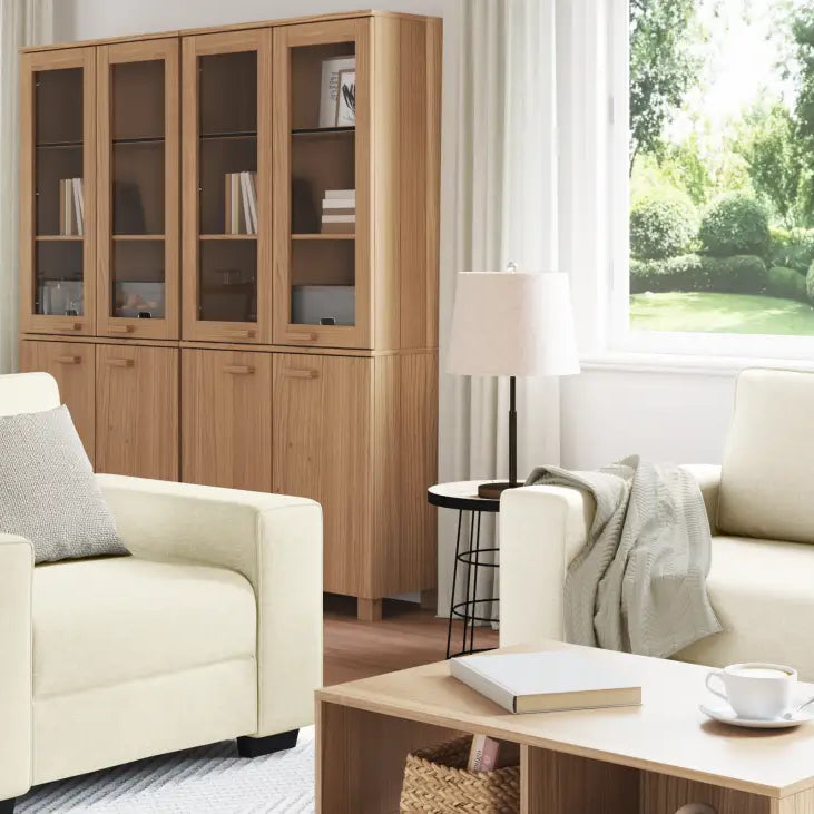 Moderne Crèmekleurige Multi-Zitbank Set met Zwart Frame - Banken