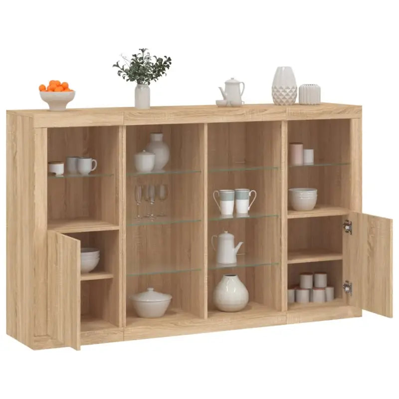 Moderne dressoirs met LED-verlichting van bewerkt hout - Sonoma eiken / 3 - Dressoirs & buffetkasten