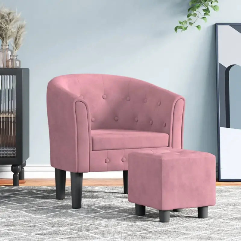 Moderne fluwelen kuipstoel voor elegantie en comfort - Roze / 1 / Met voetenbank - Fauteuils & Relaxfauteuils