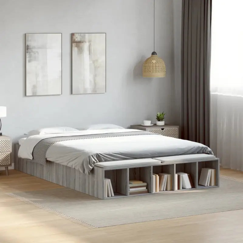 Moderne Grijs Sonoma Bedframe van Bewerkt Hout voor de Slaapkamer - Grijs sonoma / 140 x 190 cm - Bedden & bedframes