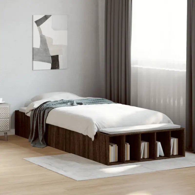 Moderne Grijs Sonoma Bedframe van Bewerkt Hout voor de Slaapkamer - bruin eikenkleur / 90 x 200 cm - Bedden & bedframes