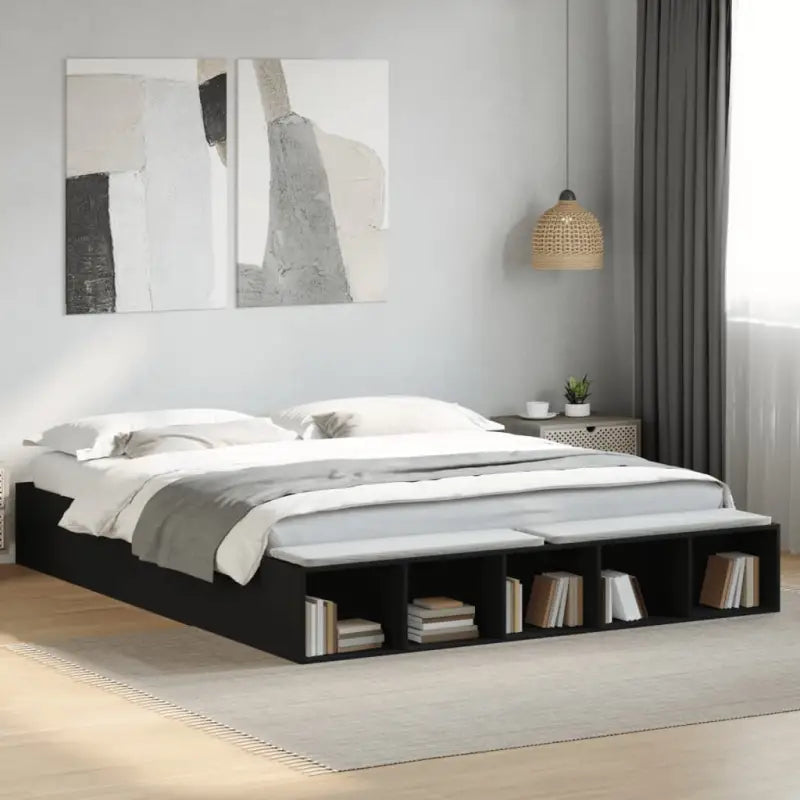 Moderne Grijs Sonoma Bedframe van Bewerkt Hout voor de Slaapkamer - Zwart / 180 x 200 cm - Bedden & bedframes