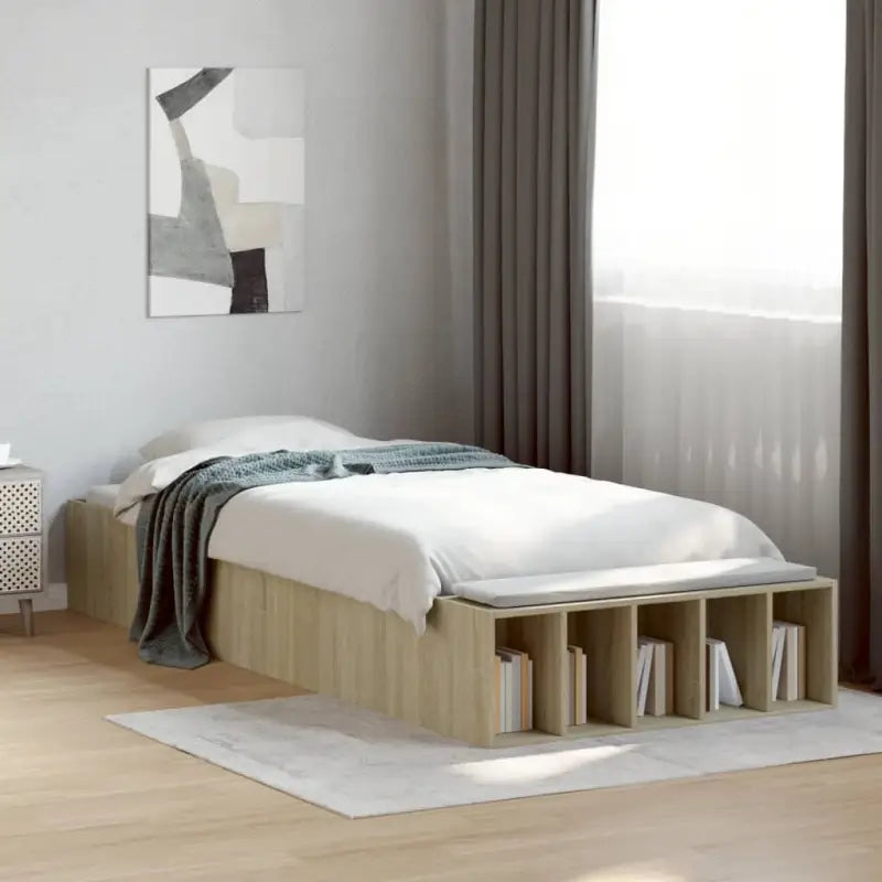 Moderne Grijs Sonoma Bedframe van Bewerkt Hout voor de Slaapkamer - Sonoma eiken / 90 x 200 cm - Bedden & bedframes