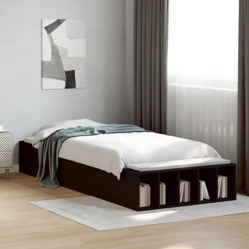 Moderne Grijs Sonoma Bedframe van Bewerkt Hout voor de Slaapkamer - Zwart / 90 x 190 cm - Bedden & bedframes