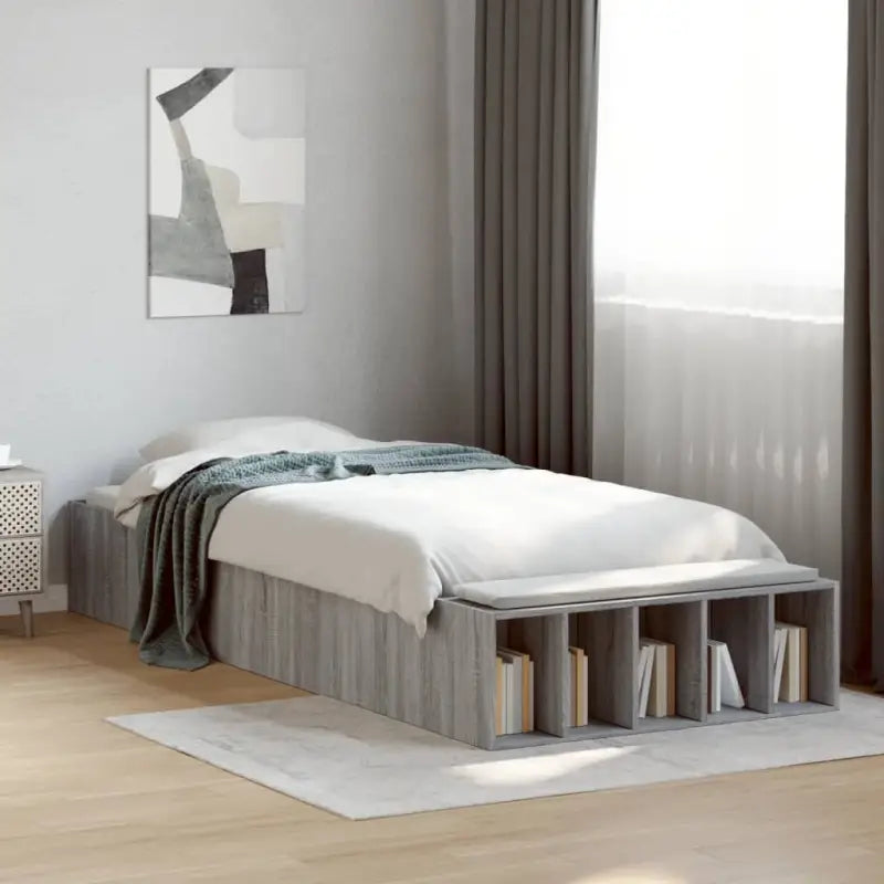Moderne Grijs Sonoma Bedframe van Bewerkt Hout voor de Slaapkamer - Grijs sonoma / 100 x 200 cm - Bedden & bedframes