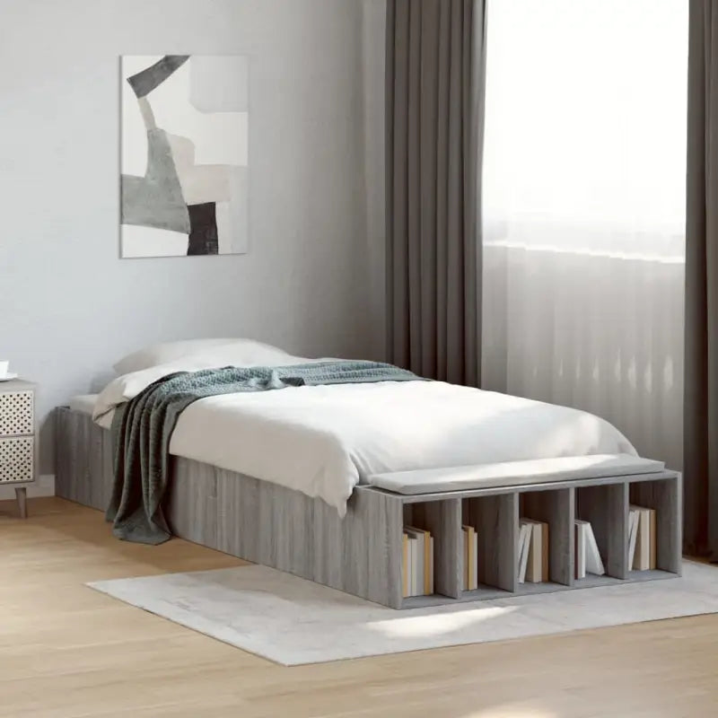 Moderne Grijs Sonoma Bedframe van Bewerkt Hout voor de Slaapkamer - Grijs sonoma / 90 x 190 cm - Bedden & bedframes